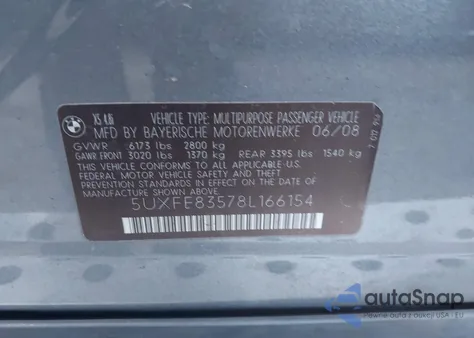 2008 BMW X5 4.8I z USA, uszkodzony, nr VIN 5UXFE83578L166154